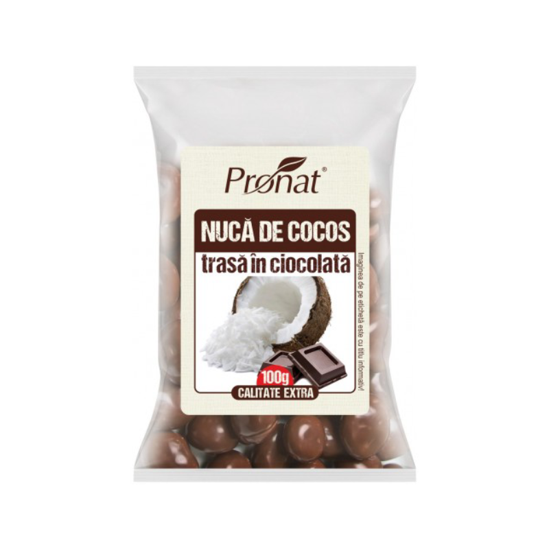Nuca de cocos trasa in ciocolata, 100g, Pronat