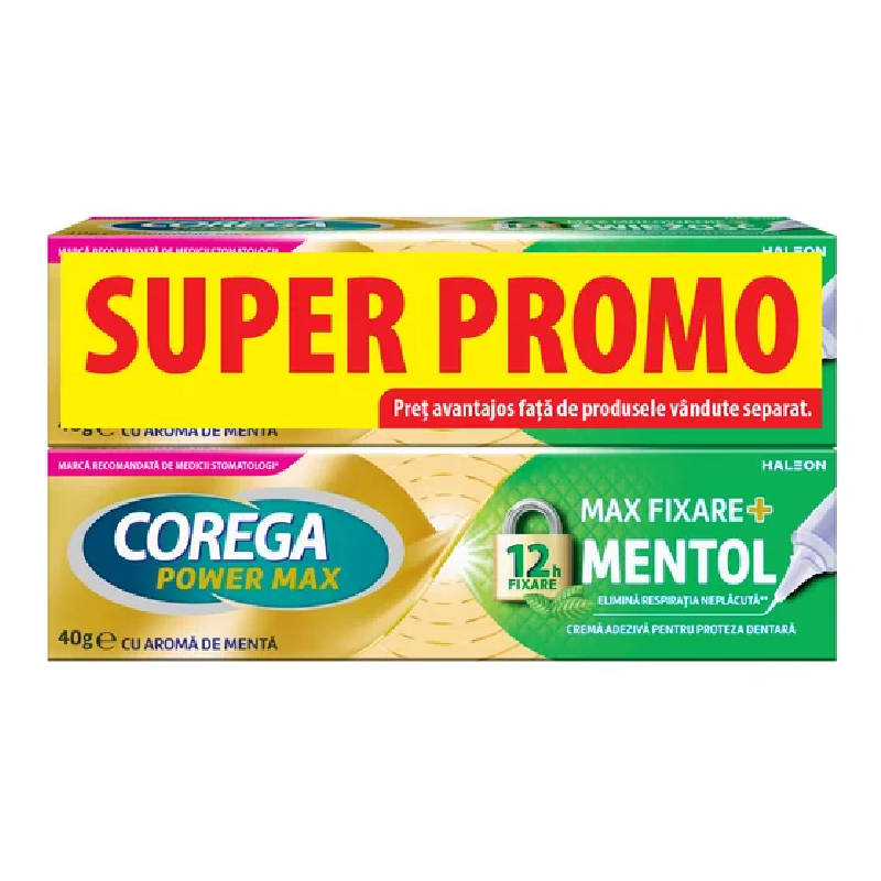 Crema adeziva pentru proteza dentara Max Fixare + Mentol Corega, 40 g, Haleon