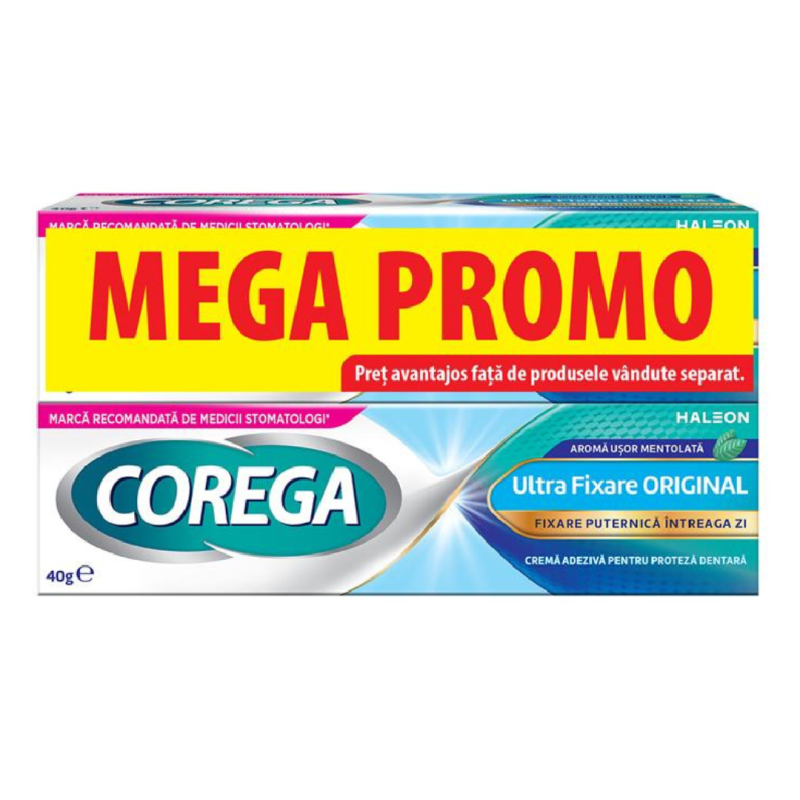 Pachet Crema adeziva pentru proteza dentara Ultra Fixare Corega, 2*40 g, Haleon