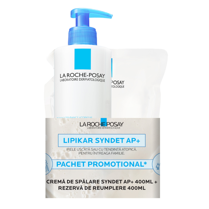 Pachet Crema de spalare Lipikar Syndet AP+, 400 ml + Rezerva, 400 ml, La Roche-Posay