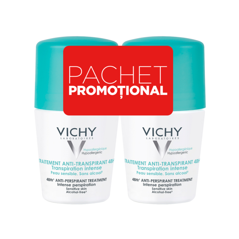 Pachet Deodorant roll-on antiperspirant cu parfum 48h, 50 ml, Vichy, 1 ...