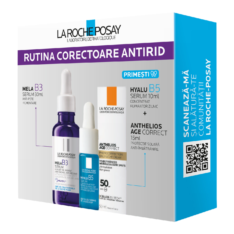 Pachet Mela B3 Serum, 30ml + Mini Anthelios Age Correct, 15ml + Mini ...