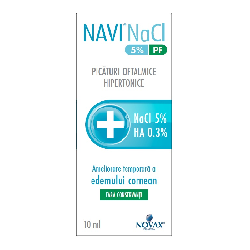 Picaturi oftalmice hipertonice Navi NaCl 5% PF, 10 ml, Novax Pharma