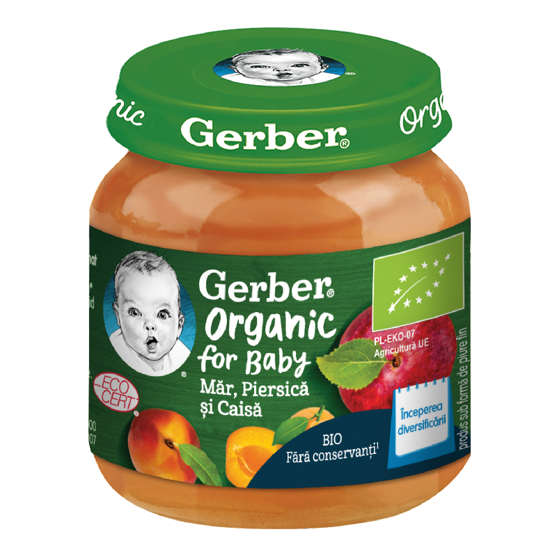 Piure bio din Mar, Caisa si Piersica, 125g, Gerber