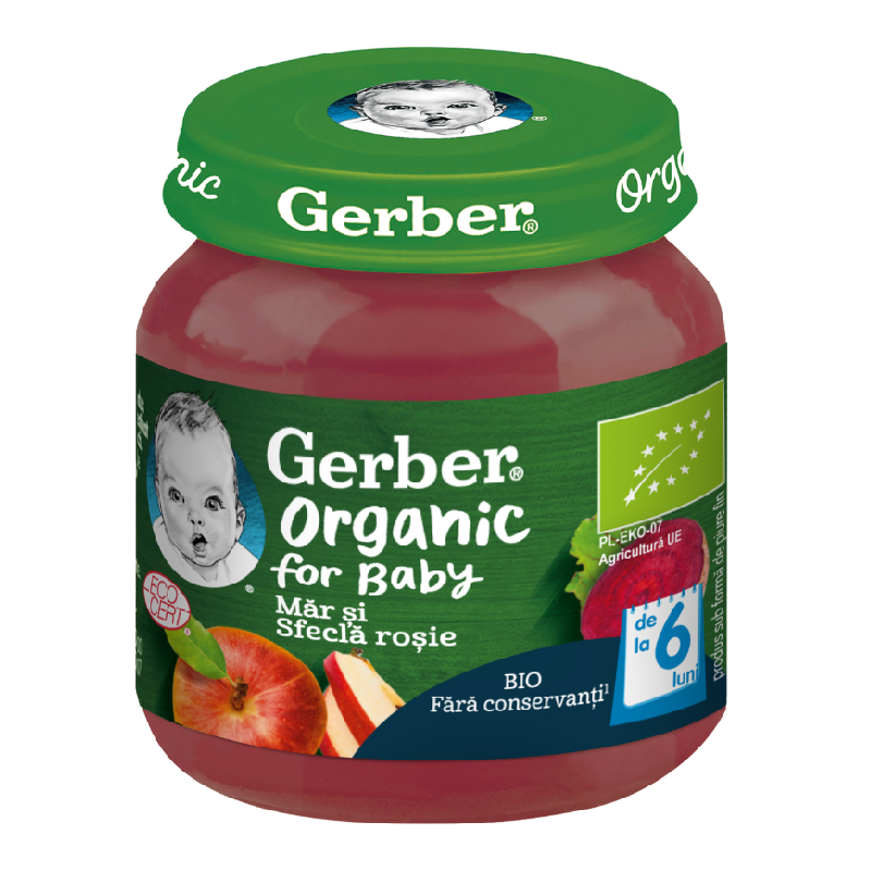Piure bio din Mar si Sfecla rosie, +6 luni, 125 g, Gerber