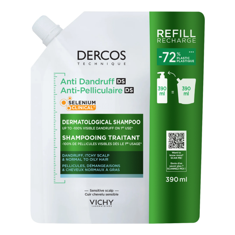 Rezerva eco sampon anti-matreata pentru par uscat Dercos, 390 ml, Vichy