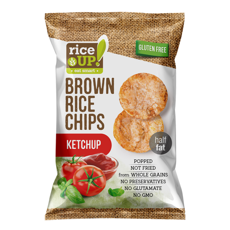Chips din orez brun cu ketchup, 60g RiceUp