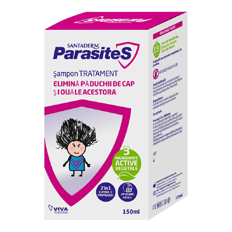 Sampon tratament impotriva paduchilor Santaderm Parasites, 150 ml, Viva Pharma