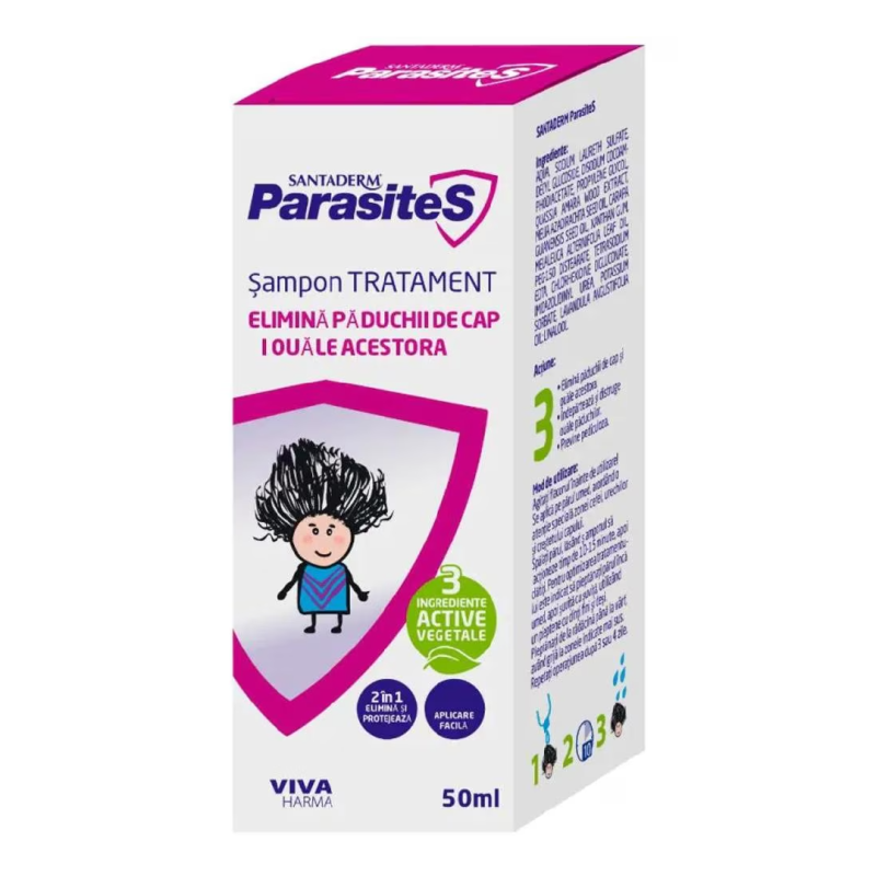 Sampon tratament impotriva paduchilor Parasites Santaderm, 50 ml, Viva Pharma