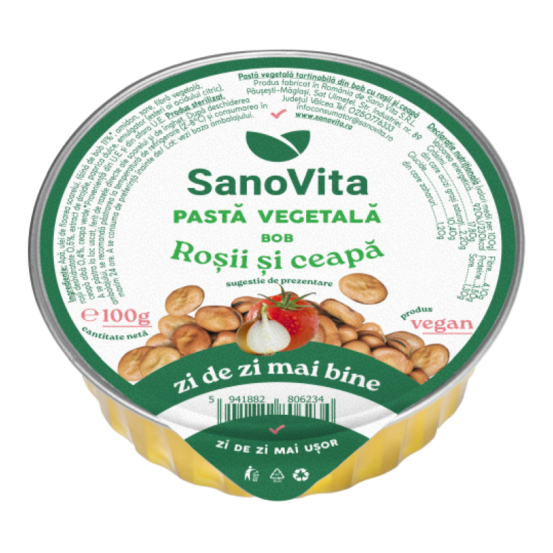 Pasta Vegetala din bob cu rosii si ceapa, 100 g, Sanovita
