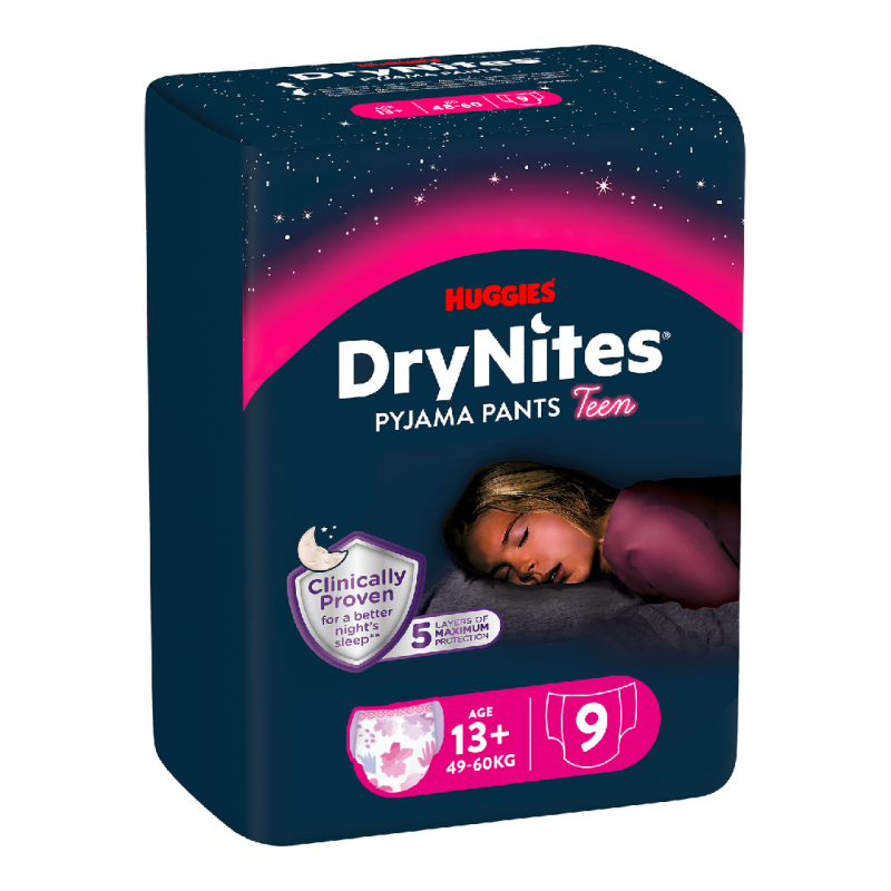 Scutece incontinență DryNites 49-60kg, fete, 9bucati, Huggies