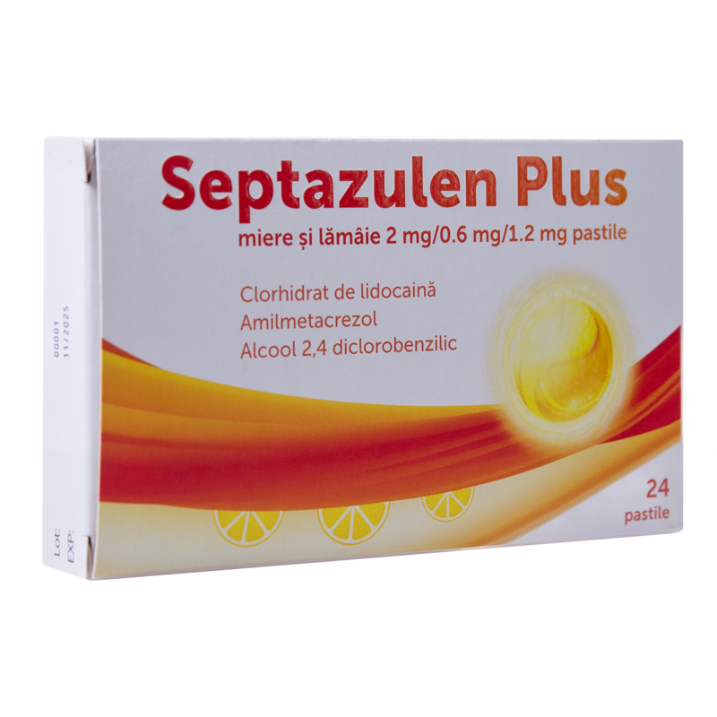 Septazulen Plus Miere si Lamaie, 2 mg/0.6 mg/1.2 mg, 24 pastile, Lozy's Pharmaceuticals