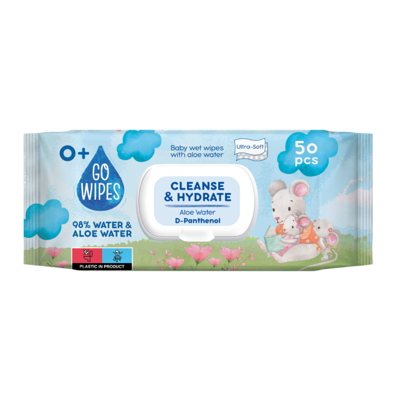 Servetele umede pentru copii cu aloe si D-Pantenol, 50 bucati, Go Wipes