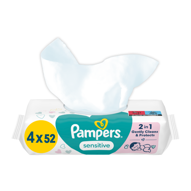 Servetele umede Sensitive, 4 pachete*52 bucati, Pampers