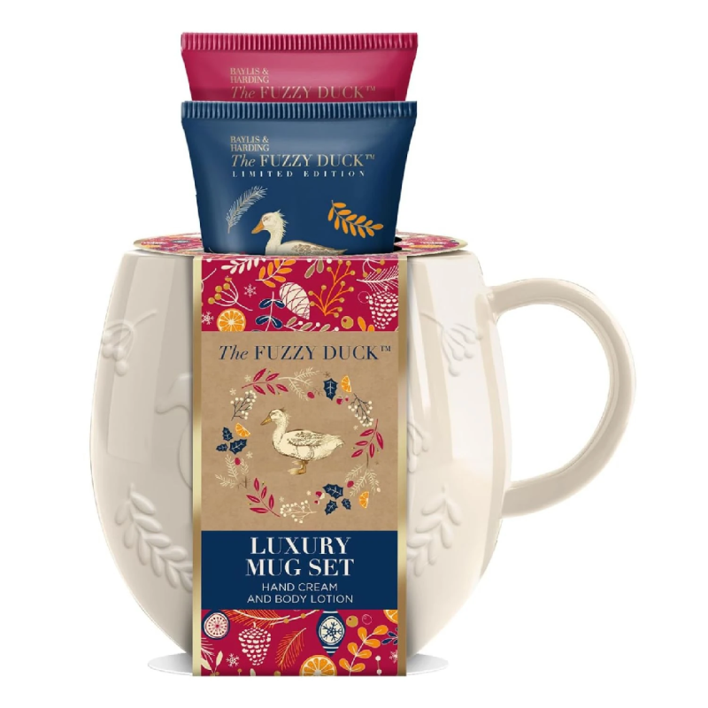 Set cadou cu cana decorativa, The Fuzzy Duck Winter, 3 piese, Baylis & Harding