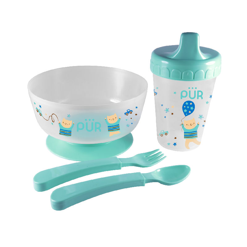 Set pentru masa bol cu tacamuri si cana, verde, +6 Luni, PUR