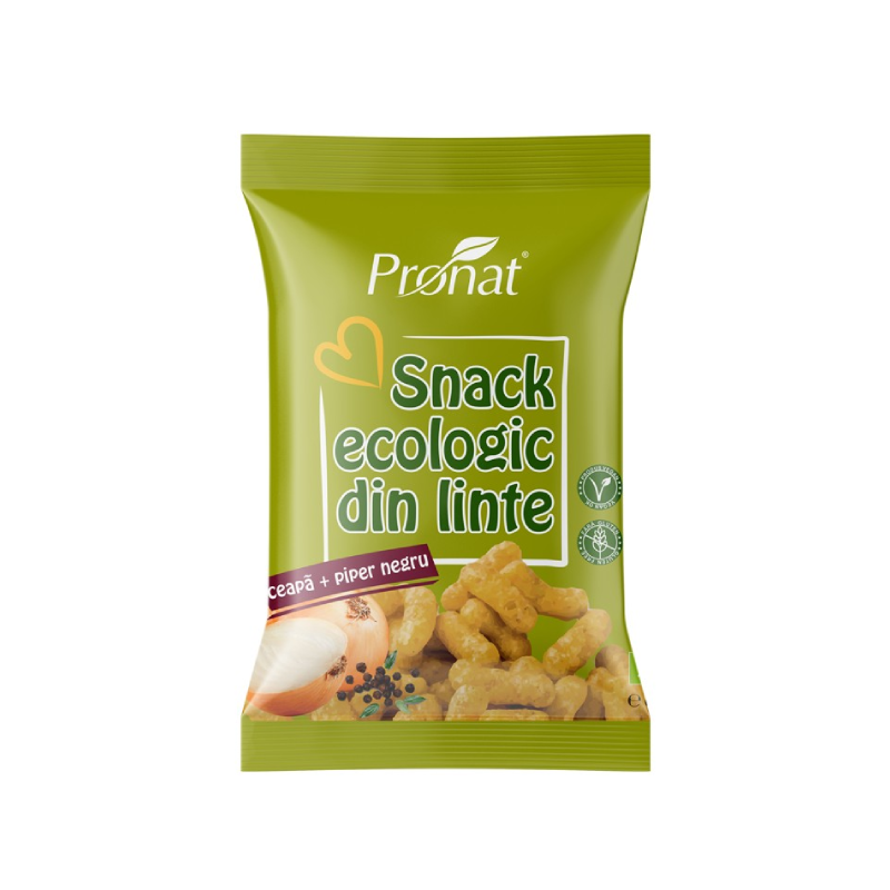 Snack bio din linte cu ceapa si piper negru, fara gluten, 60g, Pronat