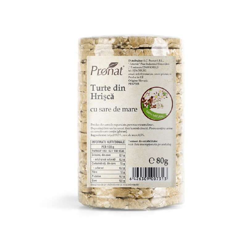 Turte din hrisca cu sare de mare, 80g, Pronat