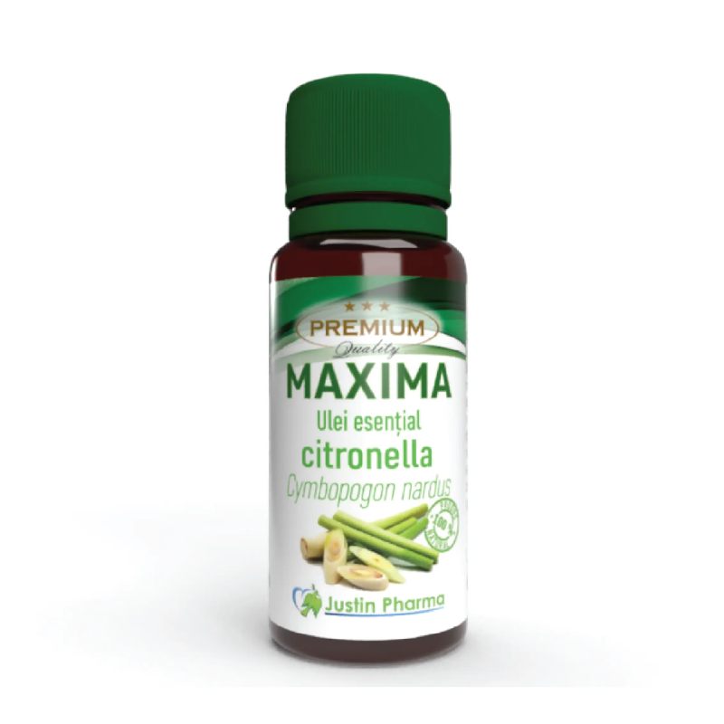 Ulei esential de citronella Maxima, uz extern, 10 ml, Justin Pharma