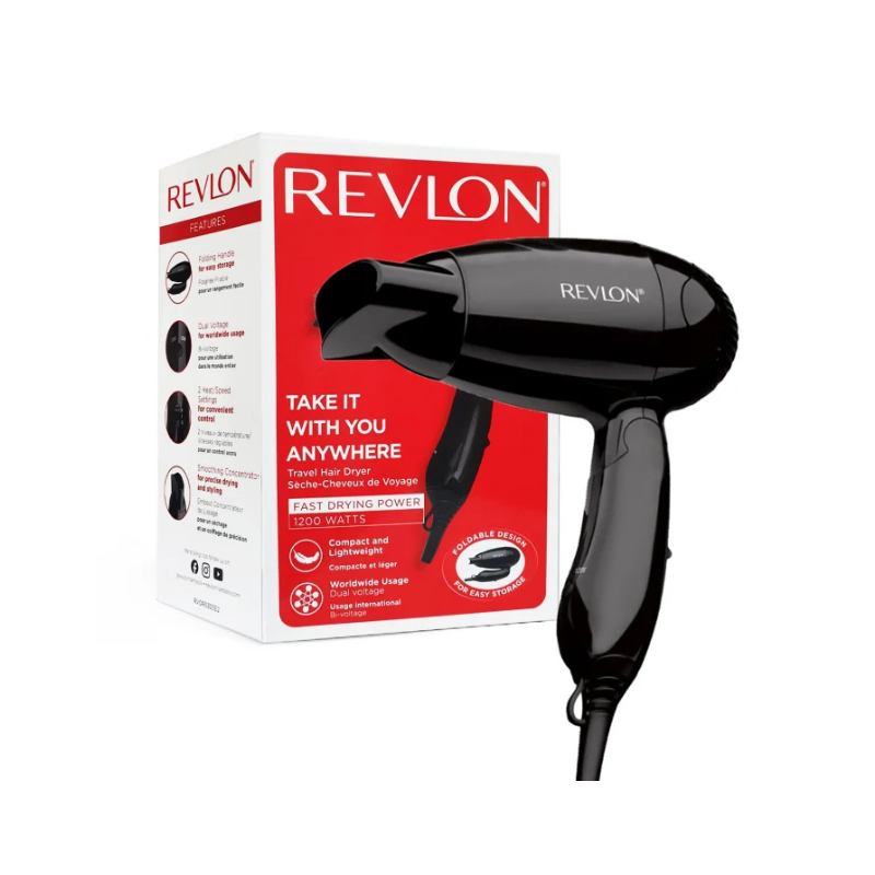 Uscator de par Travel, 2 viteze, 2 trepte de temperatura, Negru, REVLON