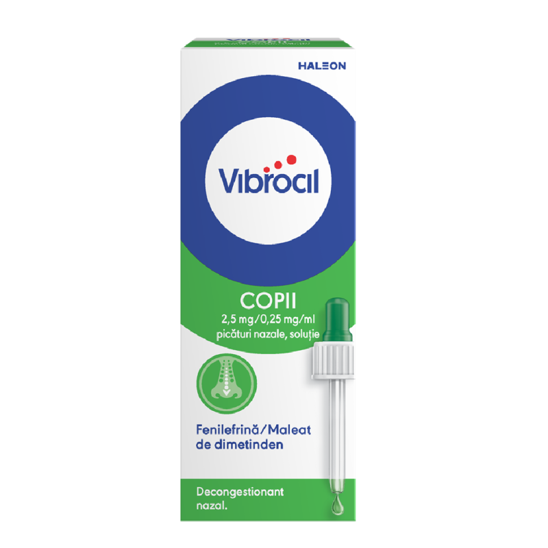 Vibrocil picaturi nazale, solutie, 2,5 mg/0,25 mg/ml, 15 ml, Haleon