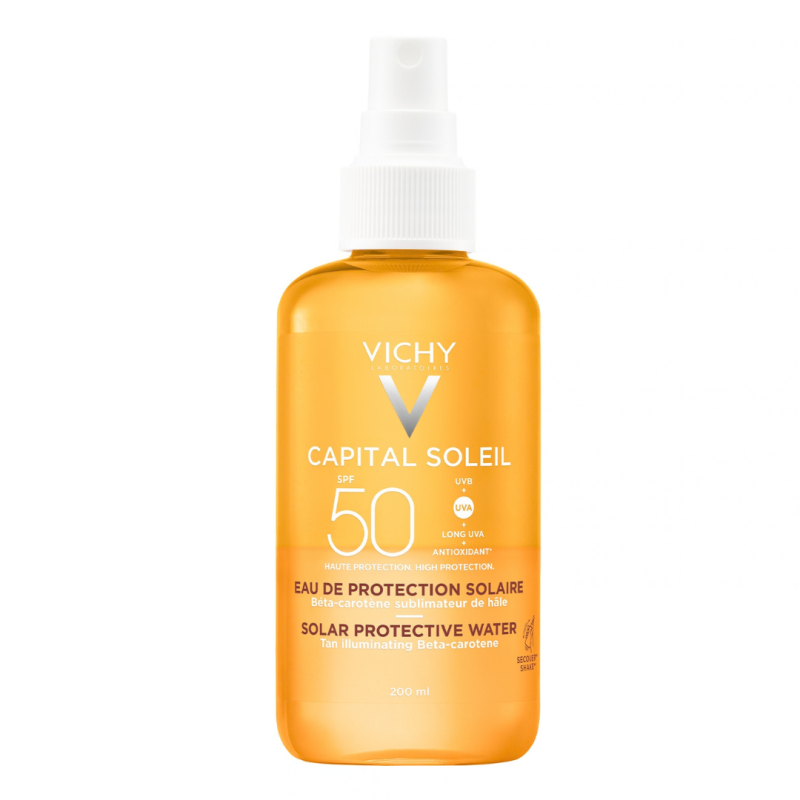 Apă de protecție solară pentru un bronz de durata, SPF 50, Capital Soleil, 200 ml, Vichy