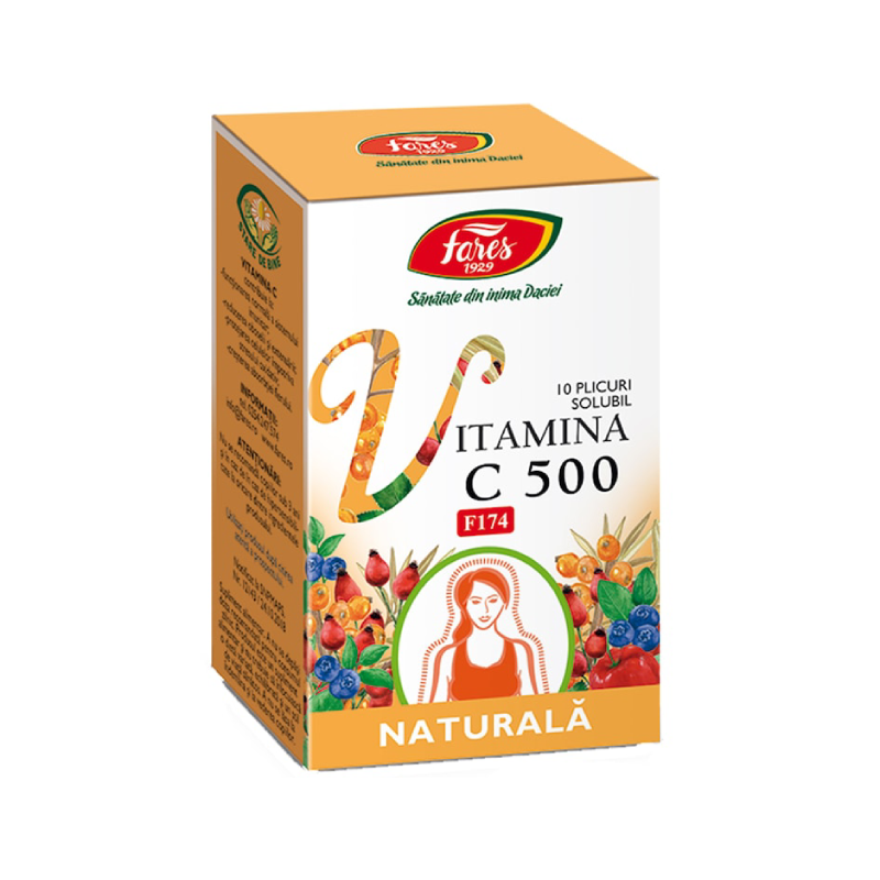 Vitamina C 500 naturala, 10 plicuri, Fares