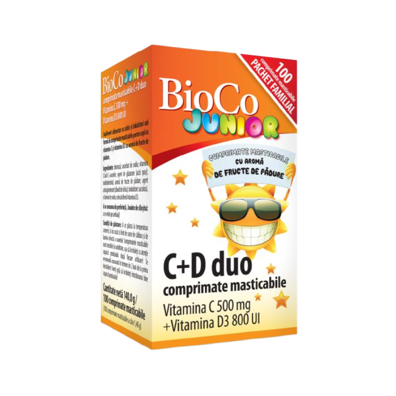 Vitamina C+D Junior, 100 comprimate, BioCo