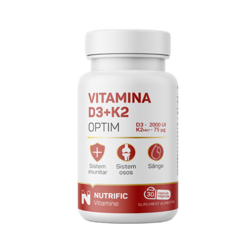 Vitamina D3 2000UI si K2 75mcg Optim, 30 capsule, Nutrific