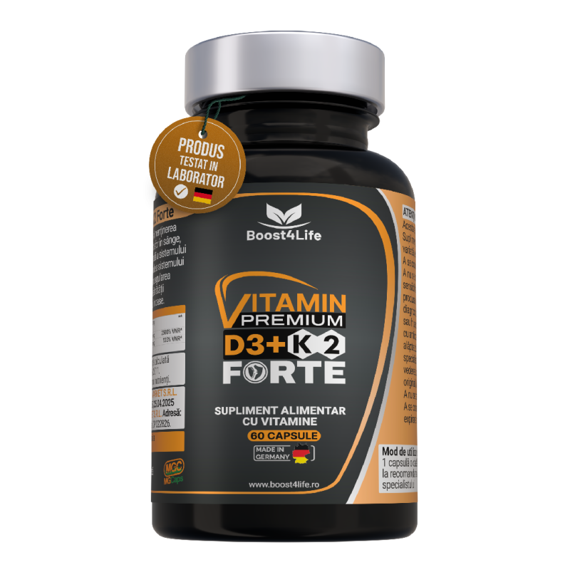 Vitamina D3+K2 Premium Forte (5000 UI), MGCaps®, 60 capsule vegetale, Boost4Life