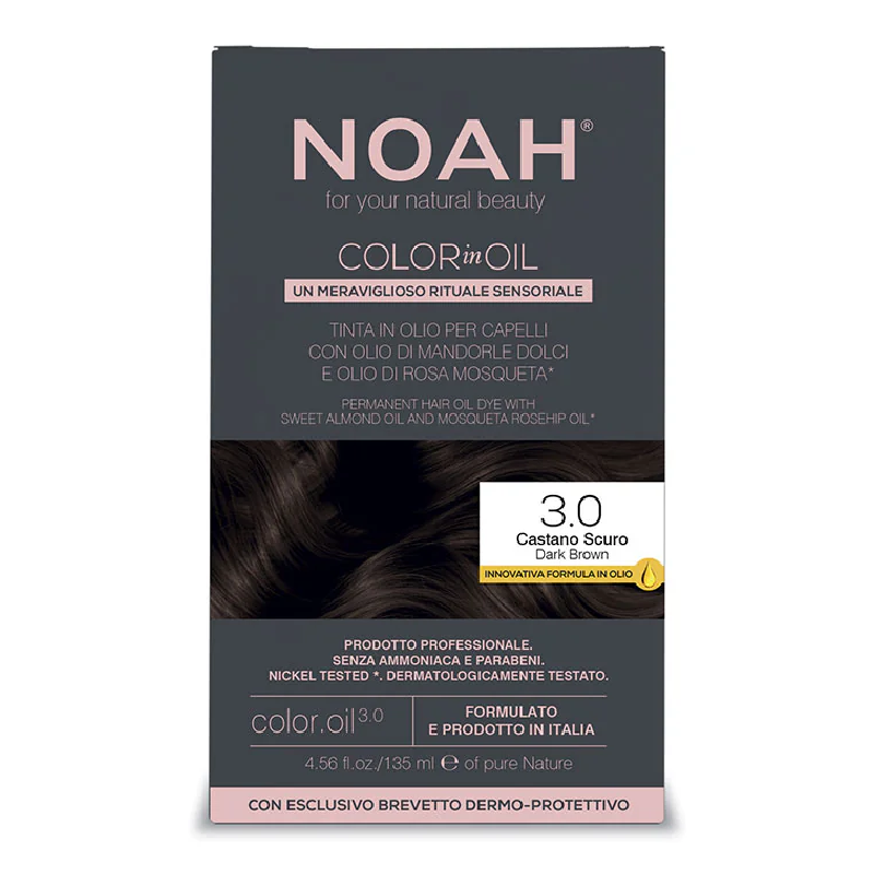 Vopsea de par permanenta fara amoniac, 3.0 Saten Inchis, Color in Oil, 135 ml, Noah