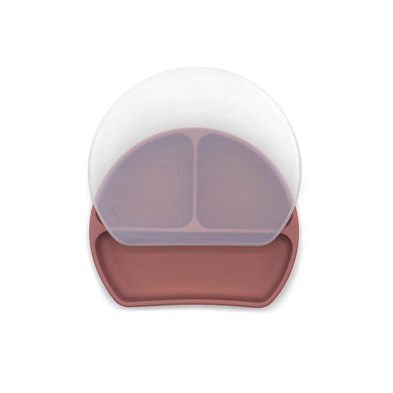 Farfurie silicon compartimentata cu capac Dark Pink, 1 bucata La Reducere Accesorii