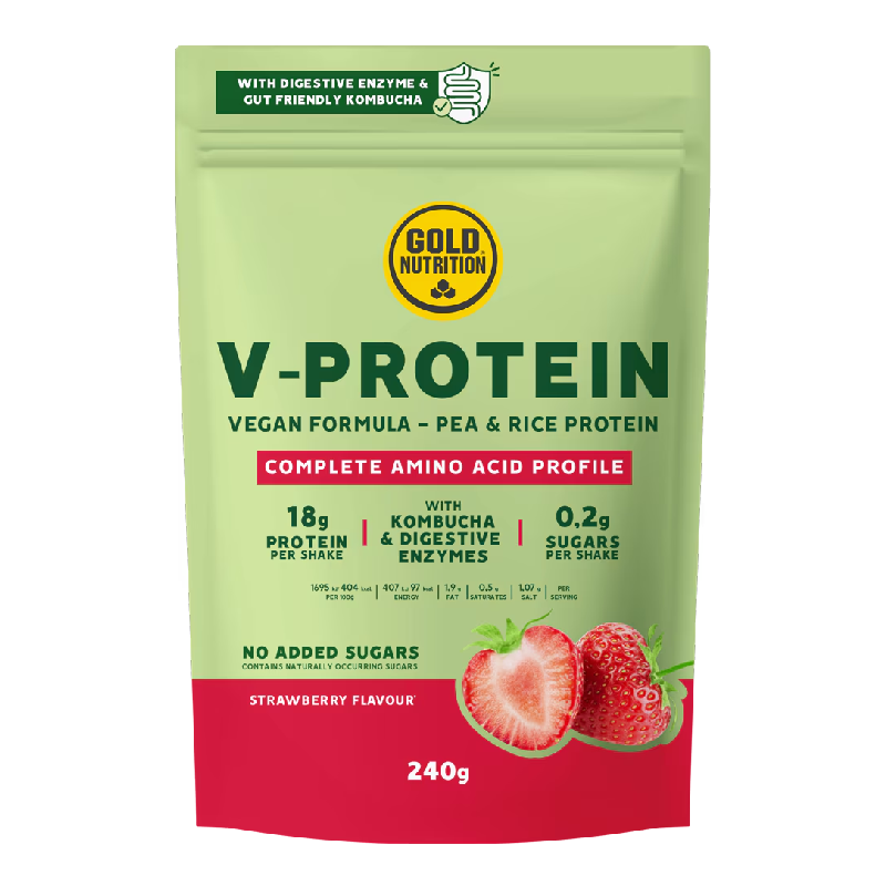 Gold Nutrition Pudra Proteica Vegetala V-protein Capsuni, 240g