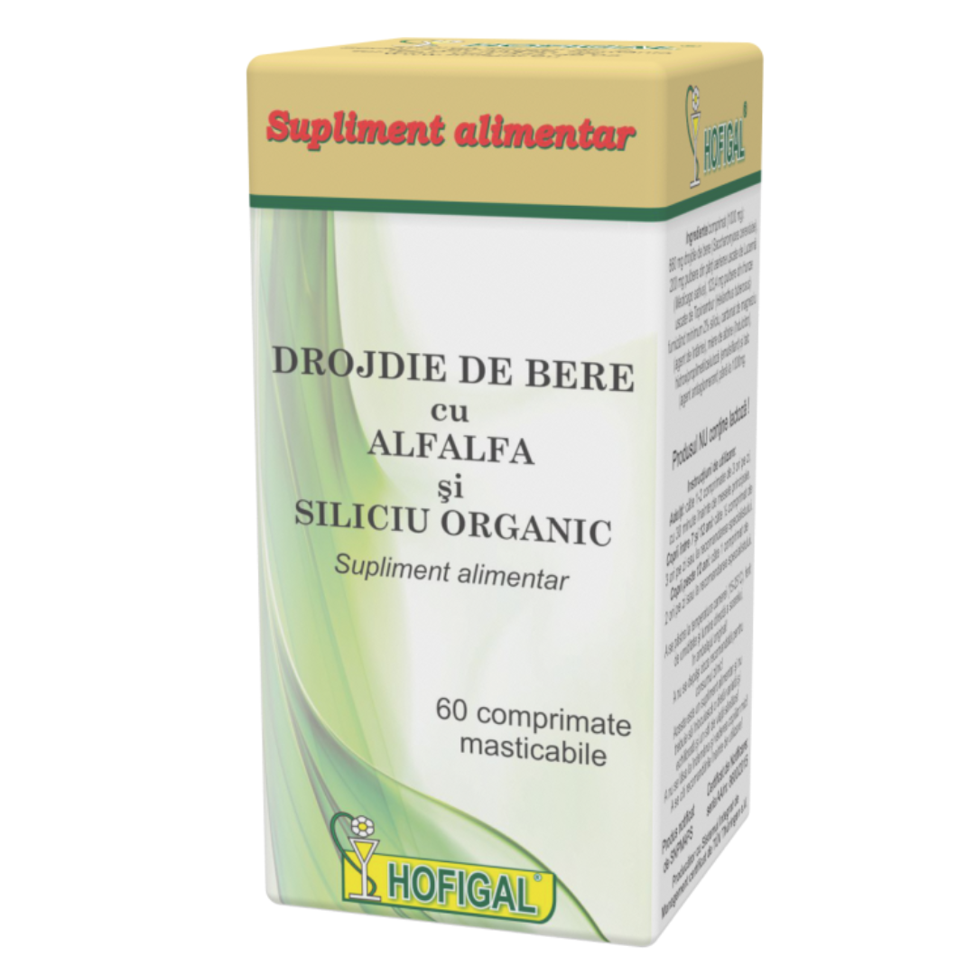 Drojdie de bere cu alfalfa si siliciu organic, 60 tablete, Hofigal