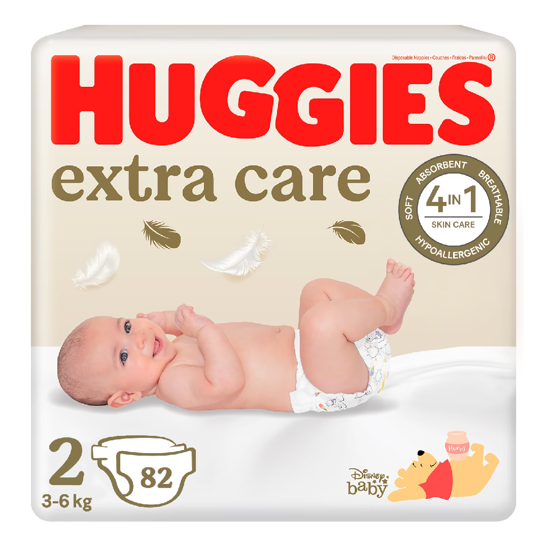 Scutece Extra Care Nr.2, 3-6 Kg, 82 Bucati, Huggies