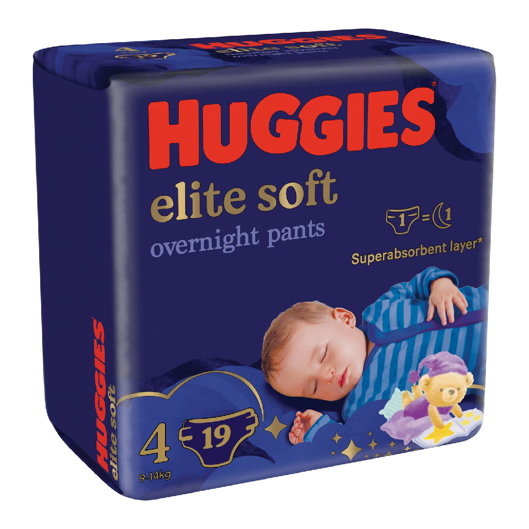 Scutece Chilotel De Noapte Elite Soft Pants Overnight Nr.4, 9-14kg, 19 Bucati, Huggies