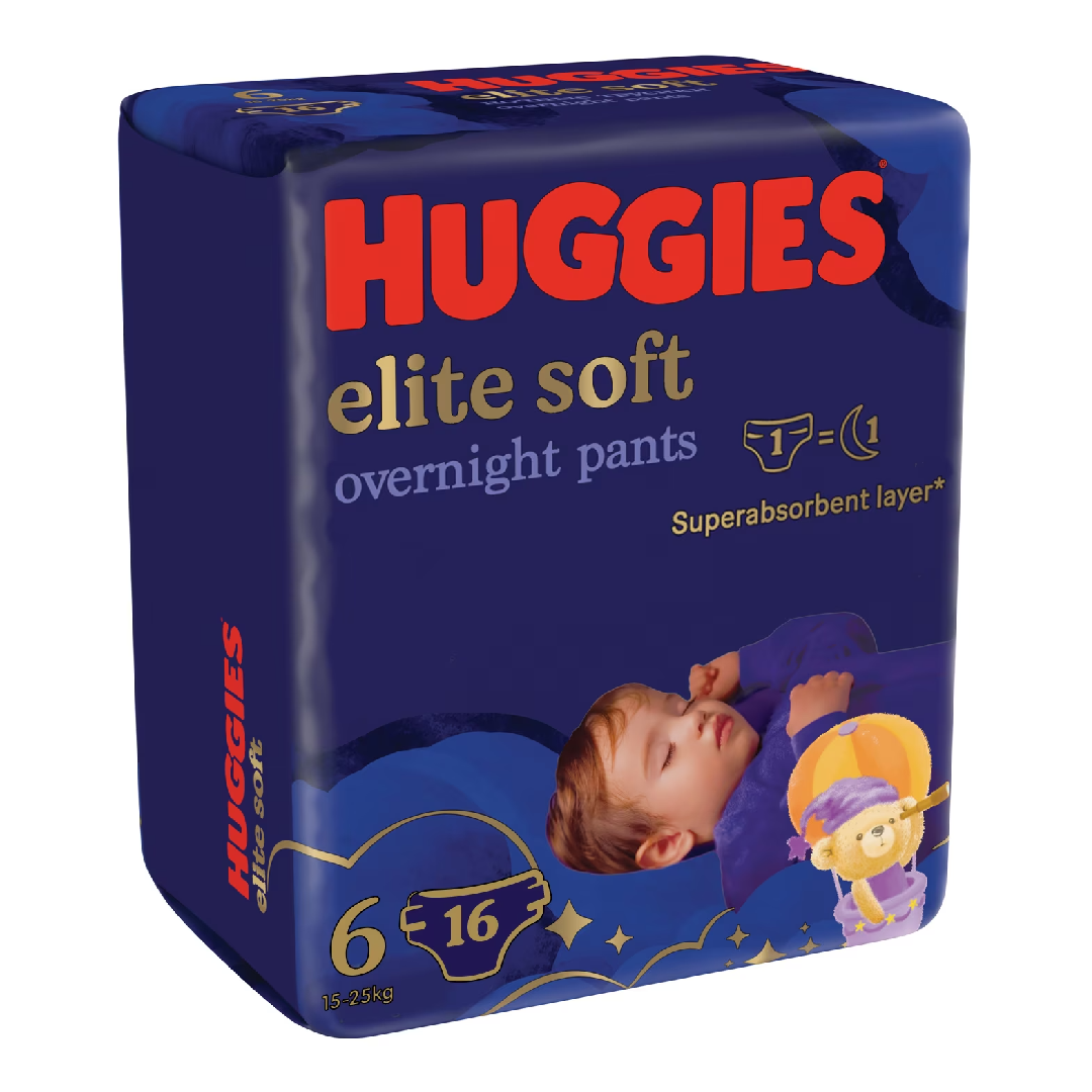 Scutece Chilotel De Noapte Elite Soft Pants Overnight Nr.6, 15-25 Kg, 16 Bucati, Huggies