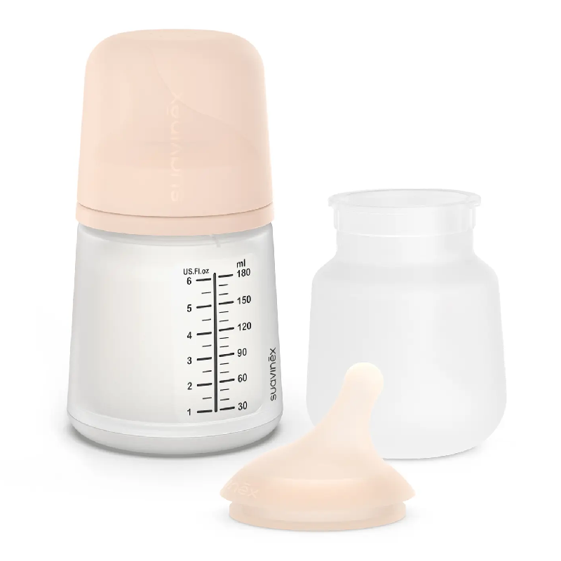Set biberon anticolici 180ml, tetina si saculet din silicon, Suavinex