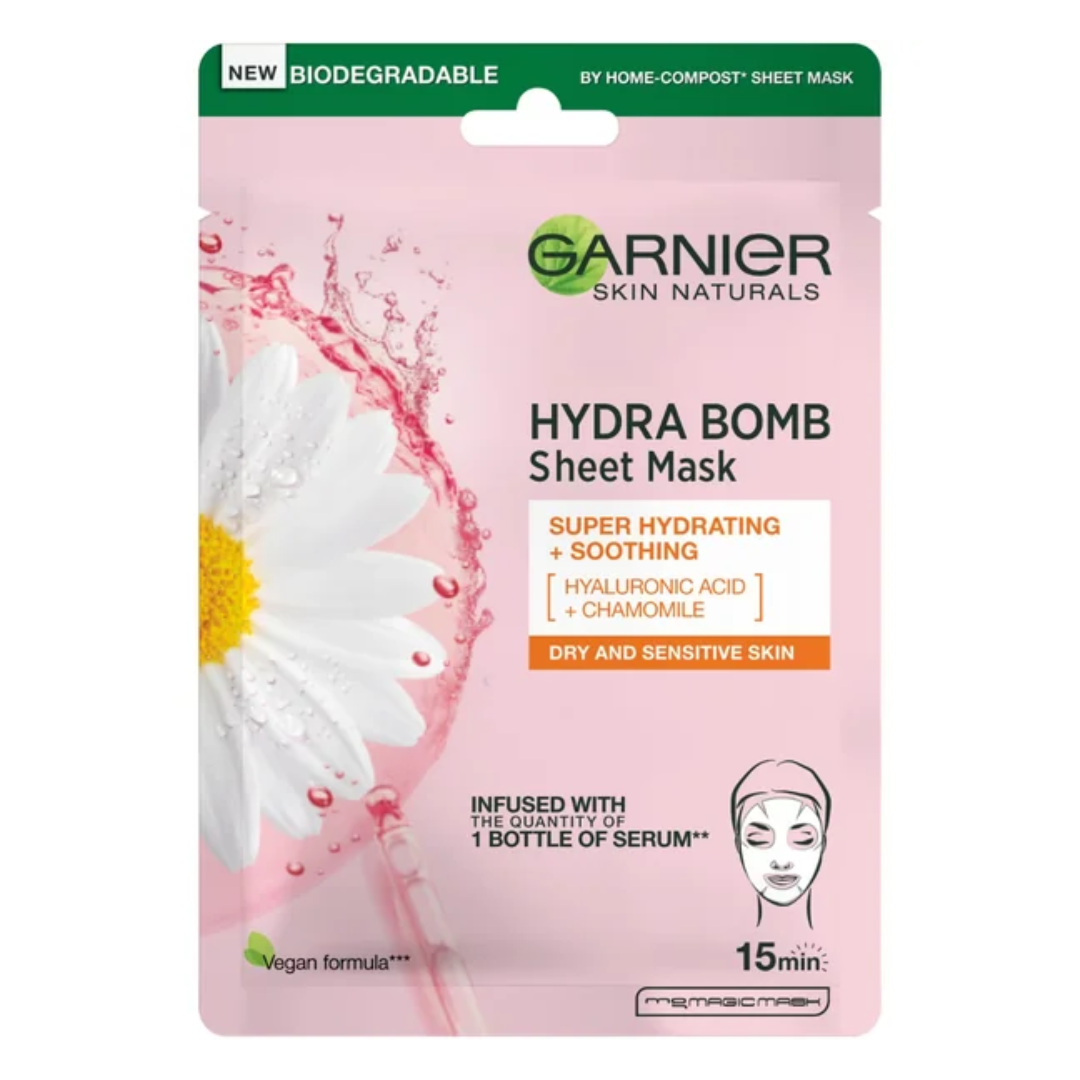 Masca servetel cu musetel Hydra Bomb Skin Naturals, 28 g, Garnier