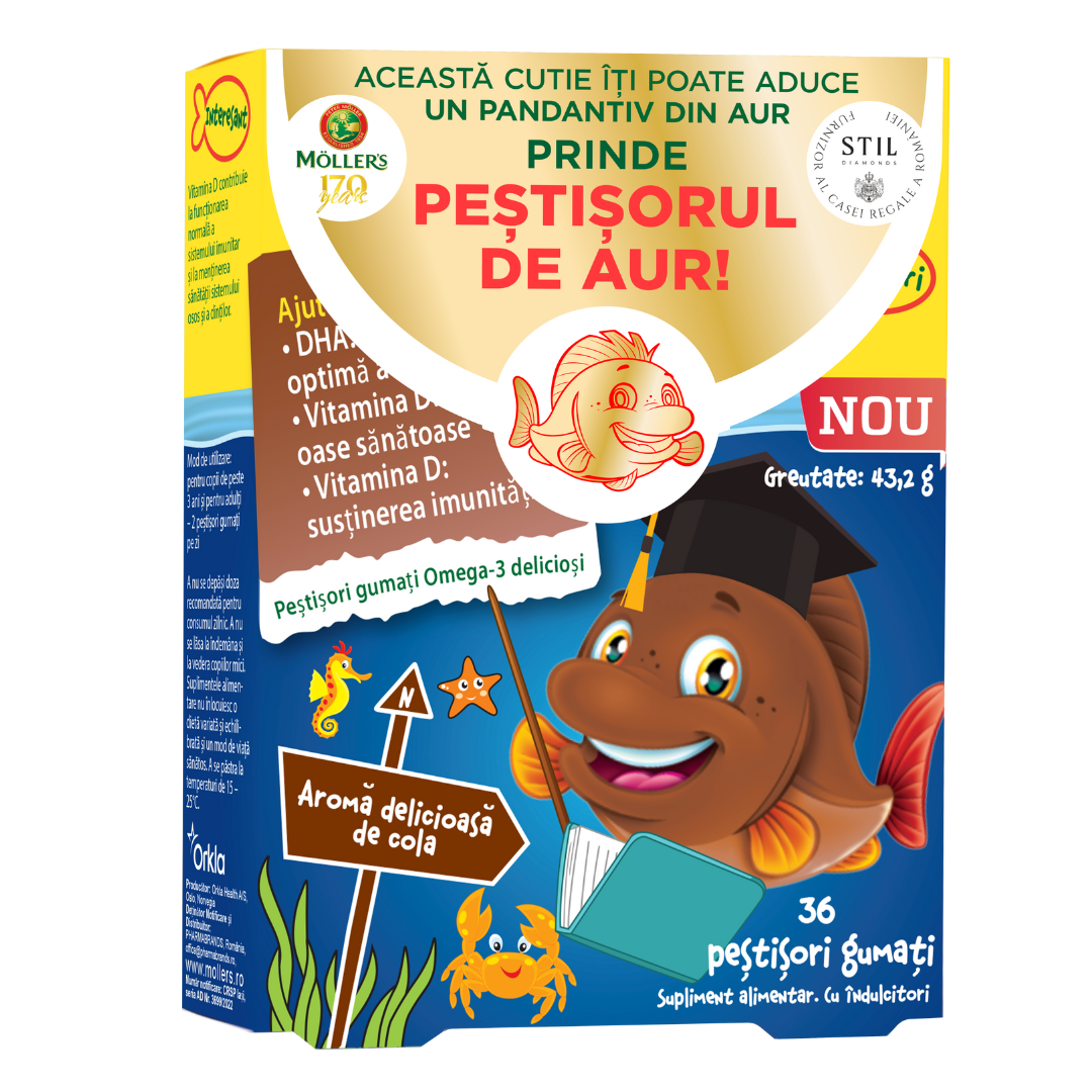 Pestisori gumati cu Omega-3 si aroma cola, 36 jeleuri, Moller\'s