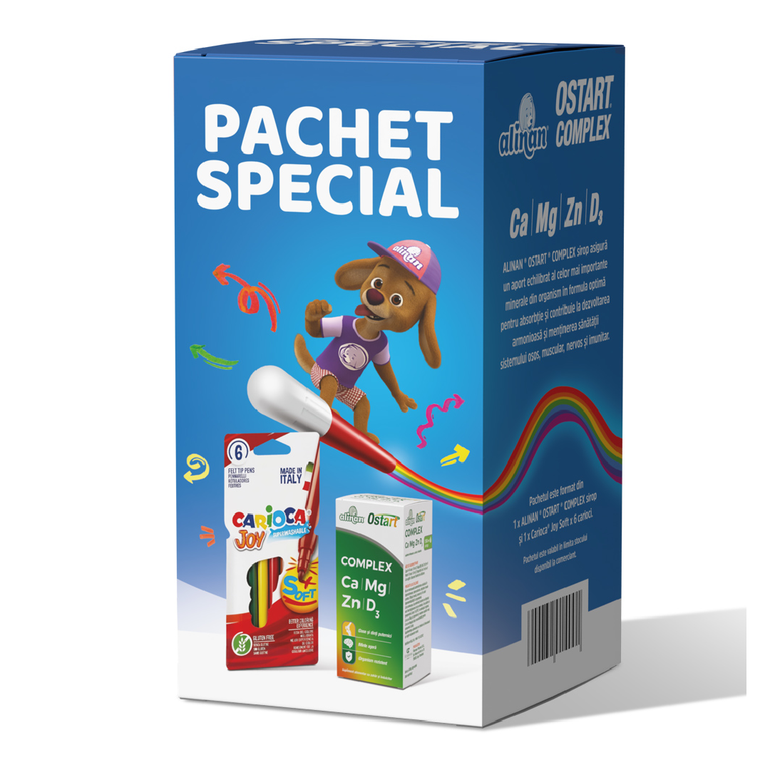 Pachet Alinan Ostart Complex Ca Mg Zn D3 sirop, 200 ml + Carioca Joy Superwashable, Fiterman Pharma 200% imagine noua