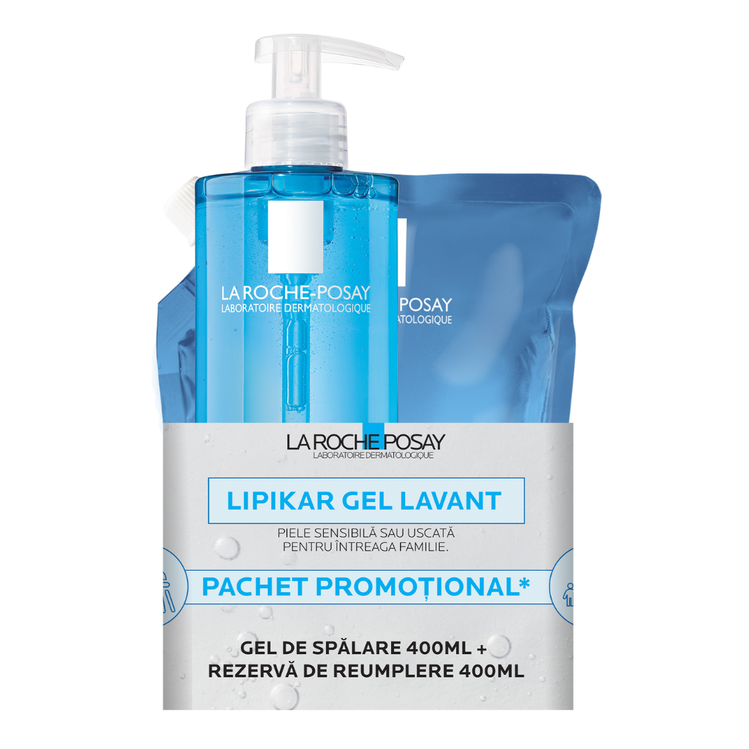 Pachet Gel de dus calmant si protector Lipikar, 400 ml + Rezerva, 400 ml, La Roche-Posay