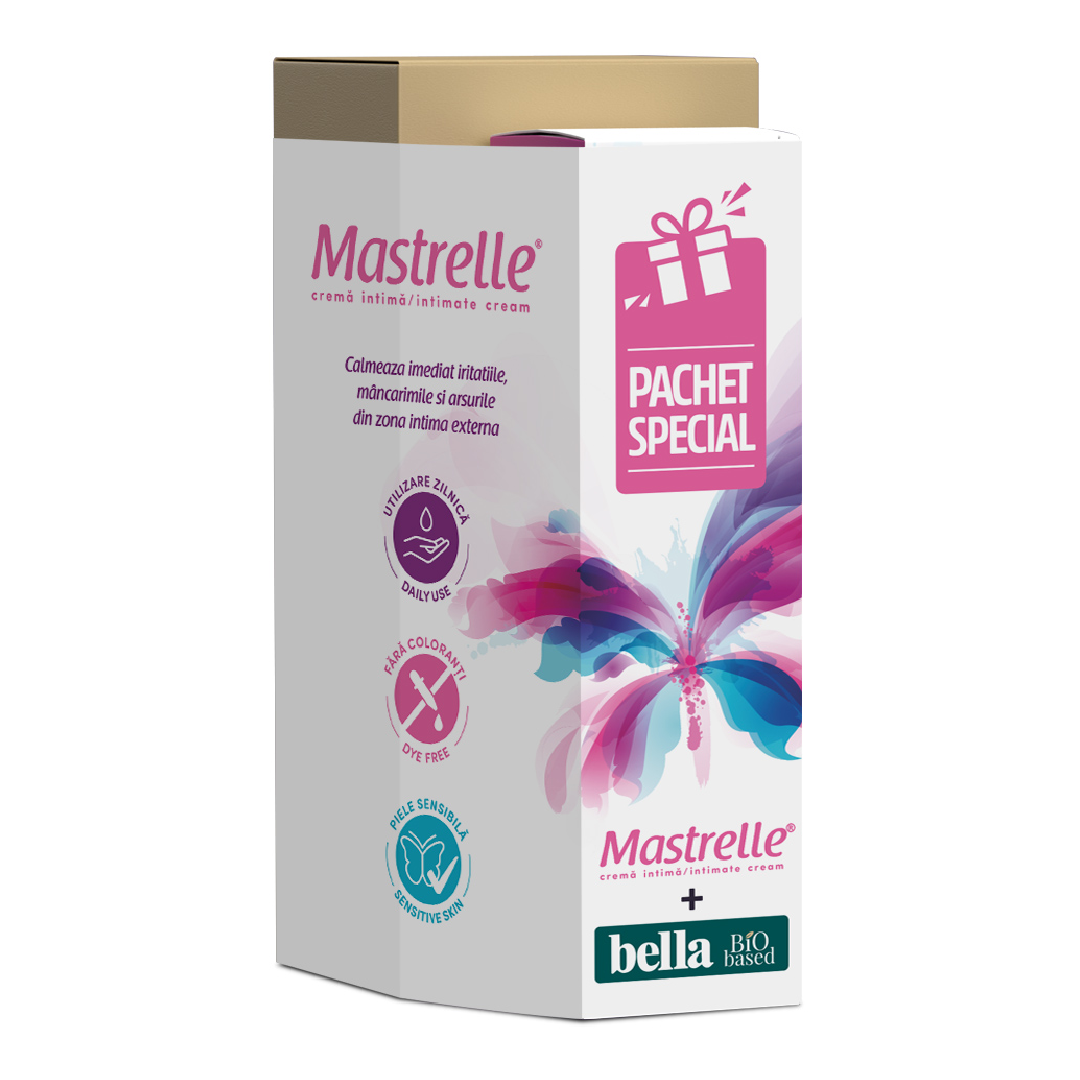 Pachet Mastrelle crema intima, 45g + Absorbante igienice Bella Bio, 28 bucati, Fiterman Pharma