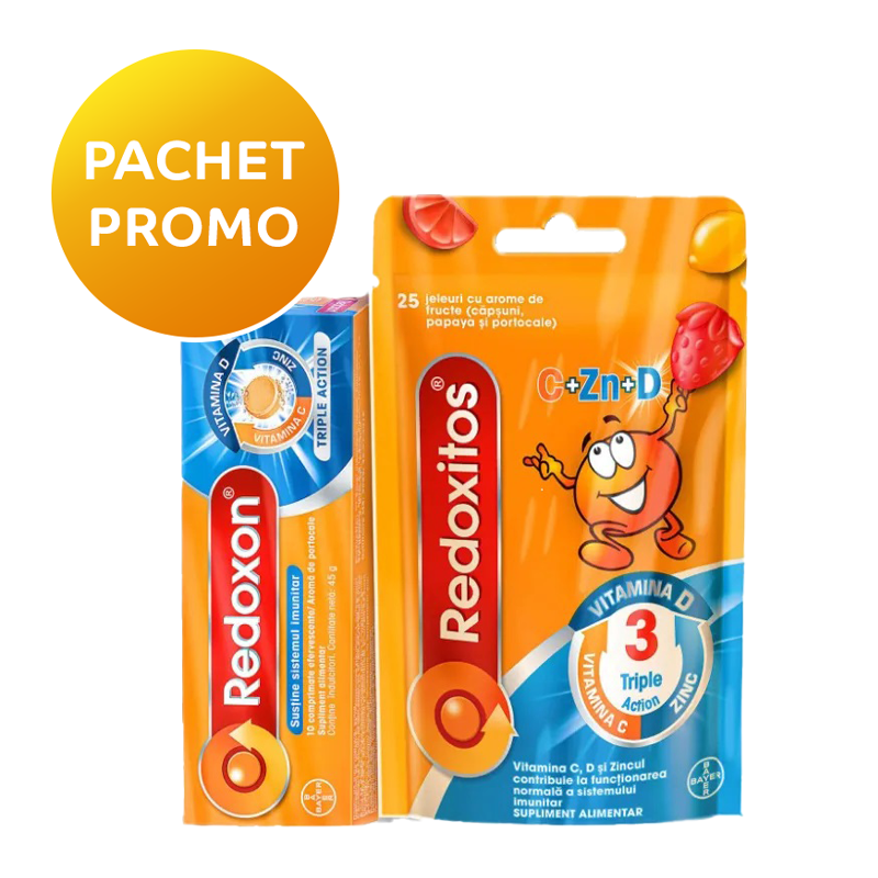 Pachet Redoxon Triple Action 10 Comprimate + Jeleuri Redoxitos Triple Action 25 Bucati Bayer
