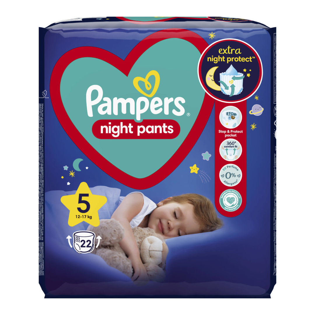 Pampers Night Pants Scutece-chilotel De Noapte Marimea 5, 12-17kg, 22 Bucati