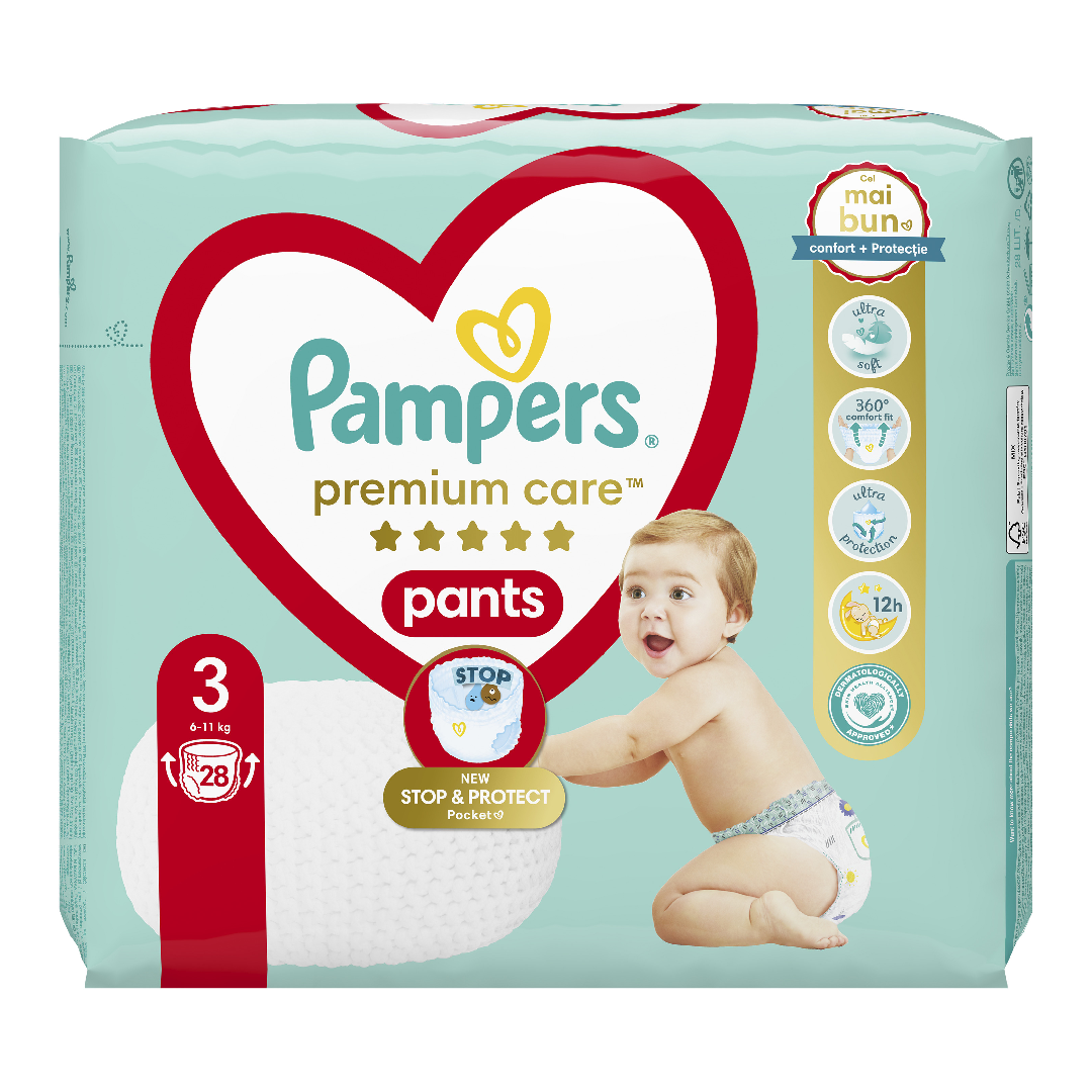 Scutece Pants Premium Care, Nr. 3, 6-11 Kg, 28 Bucati, Pampers