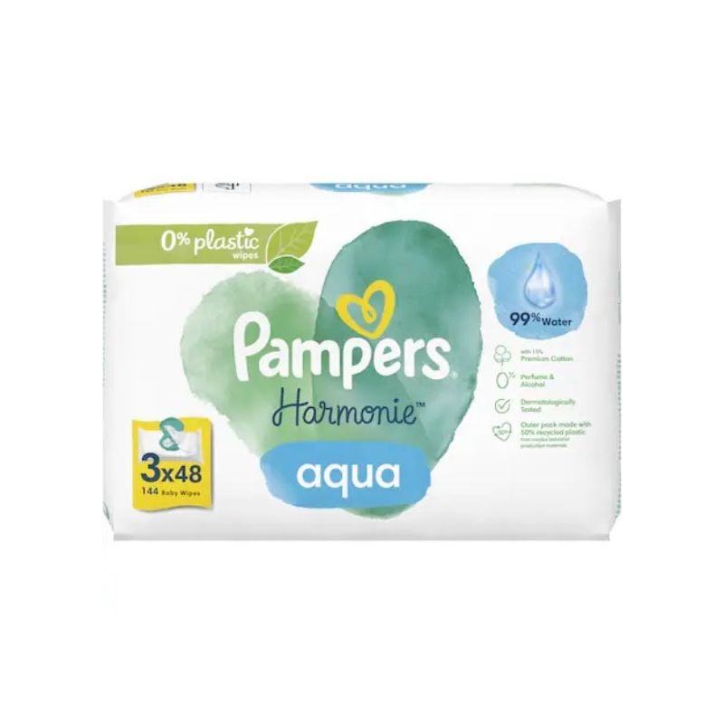 Servetele Umede Harmonie Aqua, 3 Pachete X 48 Bucati, Pampers