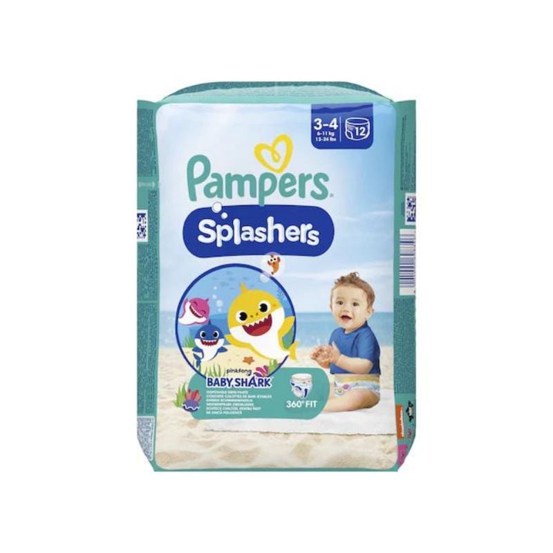 Scutece Chilotel Pentru Apa Splashers Baby Shark, Marimea 3-4, 6-11 Kg, 12 Bucati, Pampers