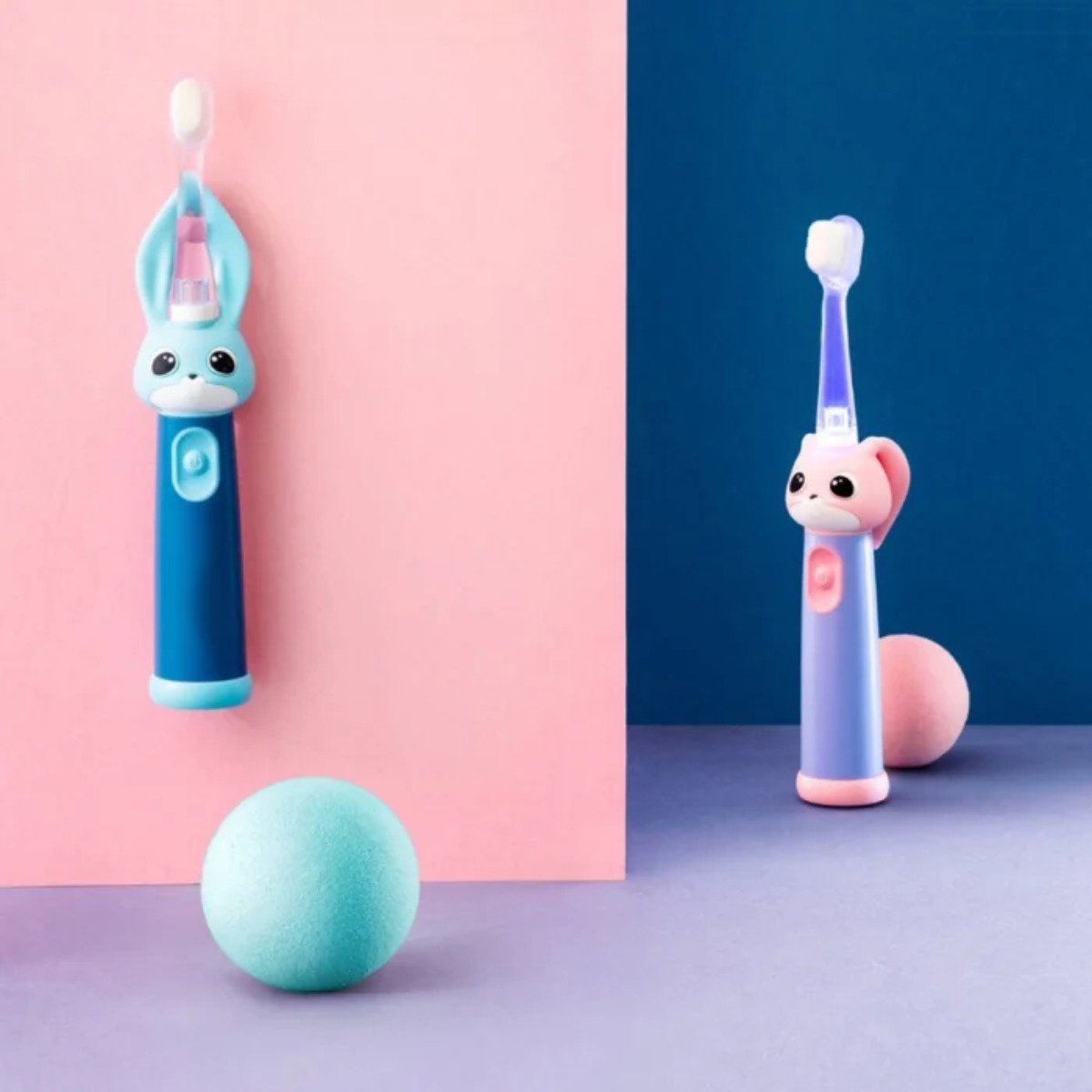 Periuta de dinti electrica Vitammy Bunny Light Blue, pentru copii 0-3 ani