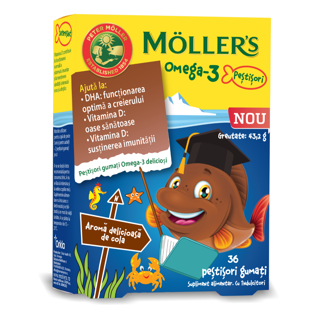 Pestisori gumati cu Omega-3 si aroma cola, 36 jeleuri, Moller\'s